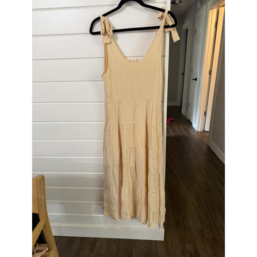 Altar'd State Womens Butter  Tie Shoulder Tiered Midi Dress Cottagecore M - Picture 2 of 3